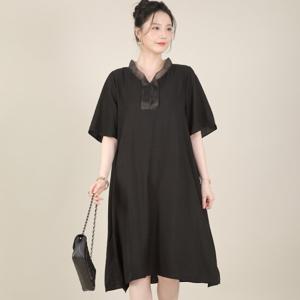 애비뉴투지 엄마옷 오간자 노방 러플 시스루 카라 여름 반팔 원피스 K08524