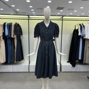 [씨씨콜렉트]퍼프 소매 벨티드 롱 원피스 E242MSE134DG_CA
