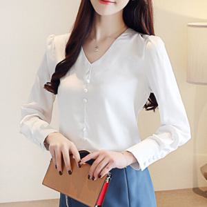 샵앤) 여성 브이넥 단추 긴팔 블라우스 WDM-WBL-KPP8086