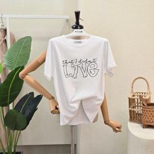 포커스 FM5C7TS00495 진주 레터링 라운드 티셔츠