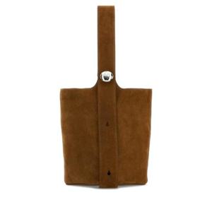 LOEWE Caramel suede large Pebble bucket bag BANBBBHX01 TOBACCO