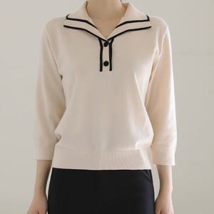 [바네사빈]비스코스 7부 배색 카라니트 v00500
