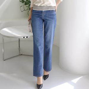 [바네사빈]S~3XL)스판 데님 세미와이드 팬츠 허리밴딩 청바지 v00475