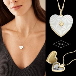 파슬 Fossil JF04430710 여자 남자 Sutton Locket 하트 펜던트 체인 목걸이