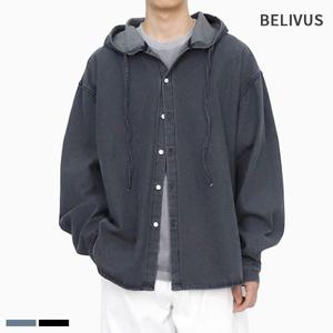 [빌리버스] 남성 후드 데님 셔츠 긴팔 청남방 BWET002