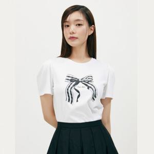 플라스틱아일랜드 (PR2CH365) [C]리본모티브 프린트 티셔츠