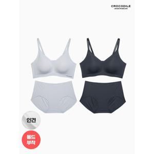 [크로커다일 이너웨어]라이크라 인견쉘론 몰드부착 더블스트랩 감탄브라+팬티 4종세트 CDW5N3436_T