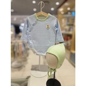 블루독베이비[hu] 25.FW BL)체크도기세트바디슈트 45A70-040-16 신생아우주복 바디수트 모자세트 출산선물