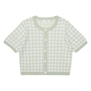 에꼴리에 세이브존03 고방 체크 반팔 니트 가디건 23B5088-MT
