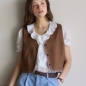 [아워호프] Atelier Embroidery Linen Vest - Brown [H25SM2-VT001-BRO]