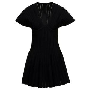 BALMAIN 반소매 플리츠 니트 쇼트 드레스 YF0R7085KD040PA