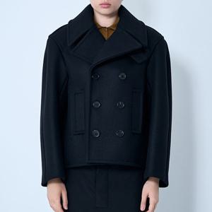 25 FW 생로랑 노치드 라펠 더블 브레스트 울 숏 코트 블랙 810508 Y080W 1000