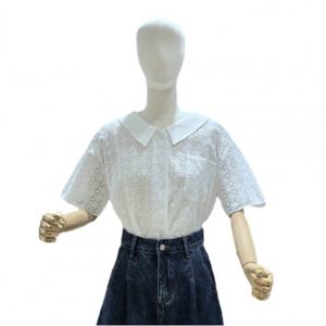 플라스틱아일랜드  카라배색 펀칭 블라우스 (PR2WB703)