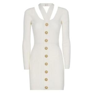 Balmain 컷아웃 오픈 백 니트 미니 드레스 XF0R8525KB07 0FA TP946365335