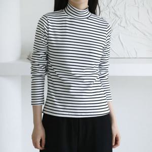 [바네사빈]피치기모 단가라 스판 폴라티셔츠 v00911