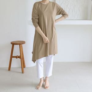 [바네사빈]언발 박스훌 롱 원피스 롱티셔츠 v00611