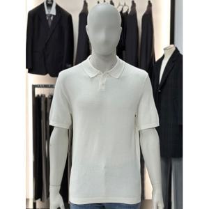 [바쏘옴므]화이트_면 혼방 와플 카라 반팔 니트 WSY2WT08A_SC