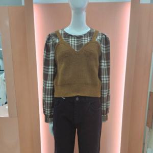[수스]브이뷔스티에 레이어드 체크셔츠 S244BBLB52_US