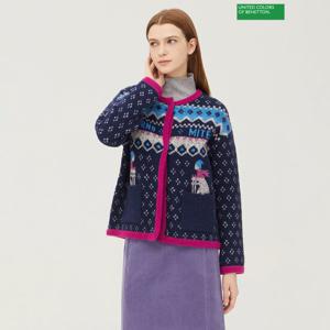 베네통 스키 자카드 니트가디건 BAKC58361_NY