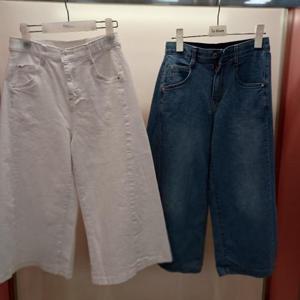 Latium HC06 데님 국내생산 최강스판 가벼운 히든밴드 7부 통와이드 연청 치마바지 팬츠 T2523pt27