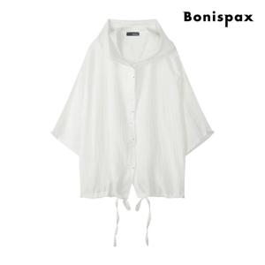 [보니스팍스(여성의류)]시스루 후드 7부 블라우스 (XP6SH018M0)