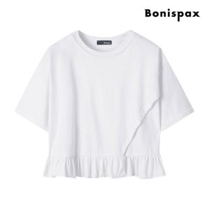 [보니스팍스(여성의류)]밑단 셔링 5부 반팔 티셔츠 (XP6TS008M0)