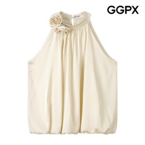 [GGPX] 로즈 브로치 홀터넥 샤틴 블라우스 (GP7SH021F)
