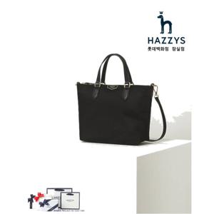 [헤지스ACC][가벼운나일론백] HIBA5E301BK_여성용 블랙 로고 가죽배색 나일론 토트백