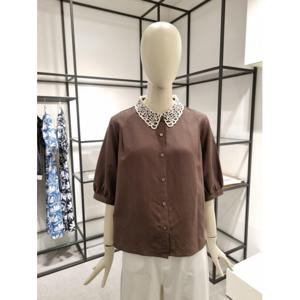 페이지플린  (F5BBL033) 레이스 카라 린넨 반팔 블라우스