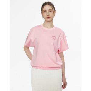 닥스 여성 24SS 50%세일핑크 DD자수 면혼방 니트넥 뒷밴딩 반팔티셔츠 DLTS4B303P2