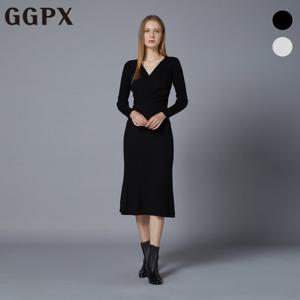 [지지피엑스]진주 넥클리스 레이어드 셔링 골지 라인 니트 원피스 (GOAOP007F)
