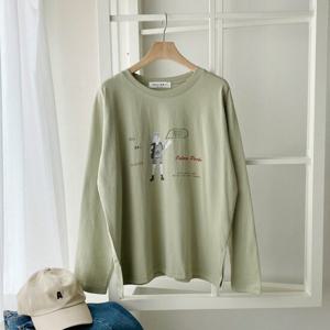 샵앤) 여성 국산 보이 캐릭터 긴팔 티셔츠 FJ-WSH-4008-올리브