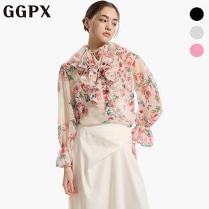 [지지피엑스]더블 러플 카라 플라워 블라우스 (GP3SH010F)