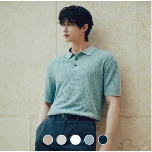 [지오다노]남자 여름 쿨 꽈배기 폴로넥 반팔 니트 055532