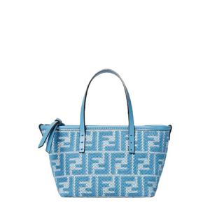 FENDI Roll Blue Mini Bag with All-Over FF Motif and Top Leather Strap in Cotton Woman 8BS096AUPXF1SKL