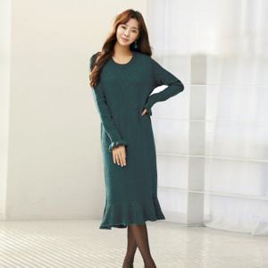 리쥬 앙고라 퍼프 소매 프릴 원피스