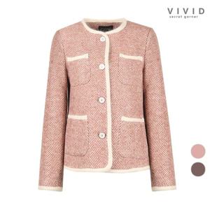 VIVID 모던 배색라인 울헤링본 겨울자켓