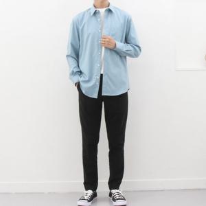 [더셔츠스튜디오]딥블루 세미 오버핏 스판 솔리드 셔츠