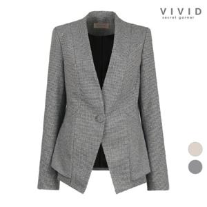 VIVID 여성 엘라 겨울 노카라 원버튼 울자켓