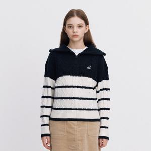 캉골 우먼스 스트라이프 하프집 스웨터 1875 네이비 KPFWKN18750