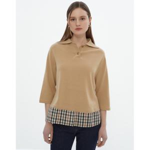 닥스 여성 24SS 50%세일브라운 소재배색 면혼방 카라니트 DLSW4B222W3