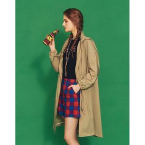 헤지스 여성 24SS 50%세일카키 경량 후드 롱 야상 점퍼 HSJU4B302K2