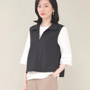 애비뉴투지 엄마옷 오픈 카라 트임 봄 여름 옆단추 조끼 V04420