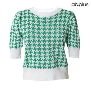 [ab.plus] 라운드넥 하운드 패턴 반팔 니트 (LSY2MW31A)