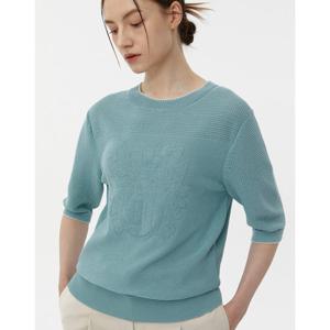 닥스 여성 24SS 50%세일그린 닥스문장 자수장식 면혼방 여름니트 DLSW4B413E1