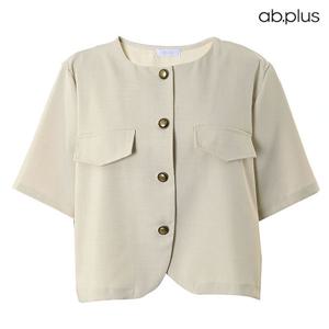 [ab.plus] 노카라 원형 버튼 슬릿 반팔 자켓 (LSY2MJ86A)