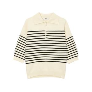 닥스 여성 24FW 반값세일면 아이보리 스트라이프 카라형 7부소매 반집업 스웨터 DLSW4C703IV