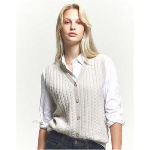 헤지스 여성 24FW 역시즌세일오픈형 브이넥 케이블베스트 아이보리 HSSW4D801IV