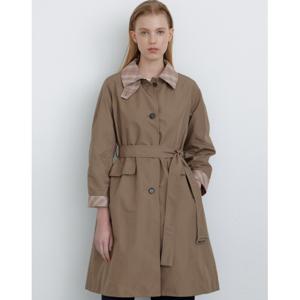 닥스 여성 24FW 역시즌세일세피아 체크 타프타 이중지 맥트렌치코트 (탈부착 울베스트) DLCO4DE85S2