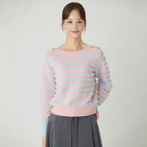 [SATIN] 보트넥 스프라이프 배색 니트  S244B962
